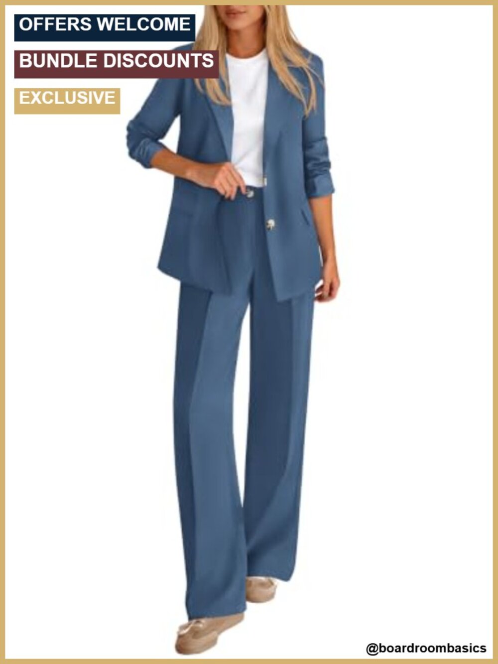 Women's 2 Piece Blazer and Wide Leg Dress Pants Suit Set Business Casual
